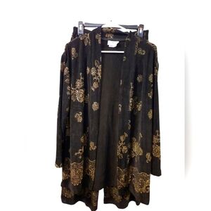 The Travelers Collection 3 Pc Set Black and Gold Floral Kimono,pants,top